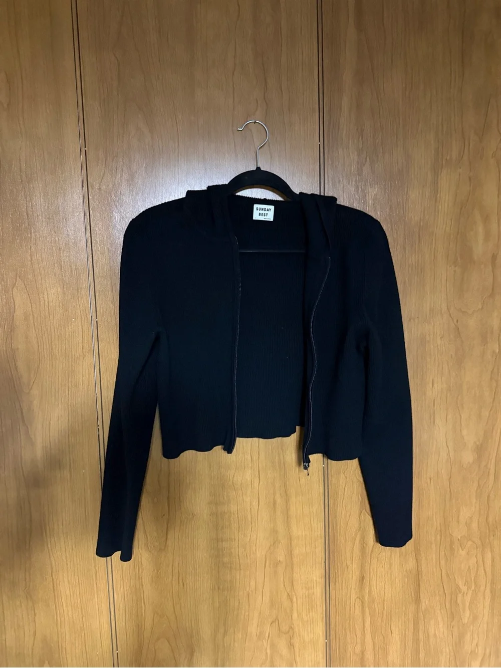 Sunday Best Black Ribbed Zip Up Hoodie Cropped Cardigan
